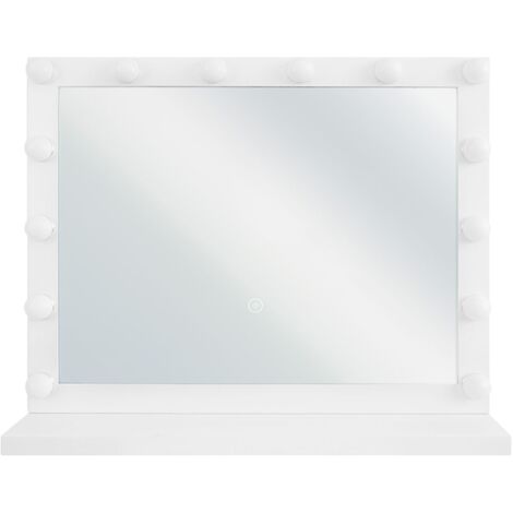 Miroir sur Pied de Forme Rectangulaire au Design Hollywoodien avec Éclairage LED et Cadre en Acier Blanc Beliani - Blanc