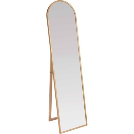 Miroir sur pied en bois de pin finition vernie marron élégant - bois de pin naturel verni marron