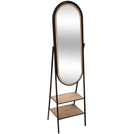Miroir sur pied en bois et métal coloris naturel et noir  - Longueur 44,5 x Profondeur 36 x Hauteur 160 cm