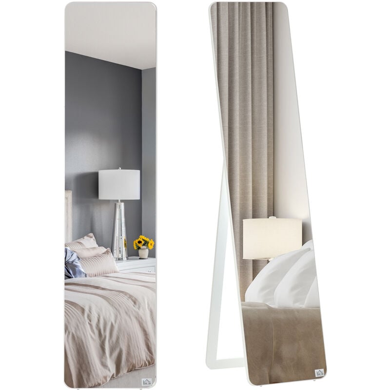 Miroir sur pied et mural rectangulaire dim. 37L x 43l x 156H cm verre mdf blanc
