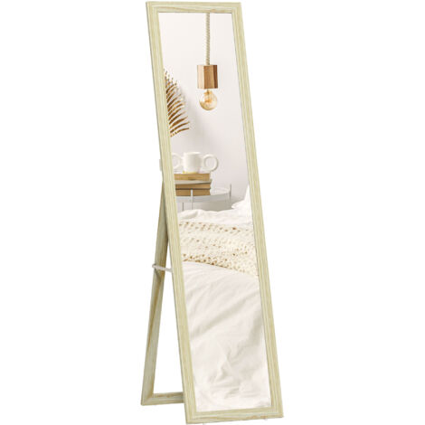 Miroir sur Pied et Mural rectangulaire miroir de sol Pleine Longueur Dressing Chambre salon 37x37x154cm bois naturel