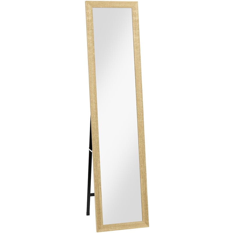 Homcom - Miroir sur pied et mural rectangulaire dim. 37L x 40l x 157H cm piètement métal noir aspect chêne clair