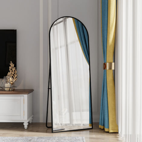 Miroir sur pied grand, verre de sécurité haute définition, H.162 x l.53 cm,avec cadre en métal, support réglable - noir