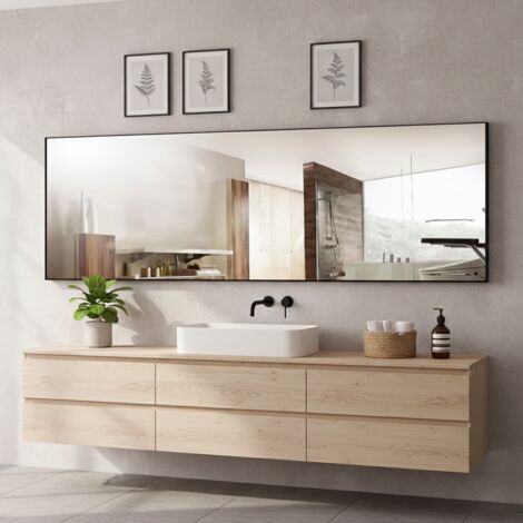 Miroir sur pied - Miroir Intégral, Suspendable, l.40 x H.150 cm, verre haute définition, avec cadre en alliage d'aluminium, rectangulaire, noir