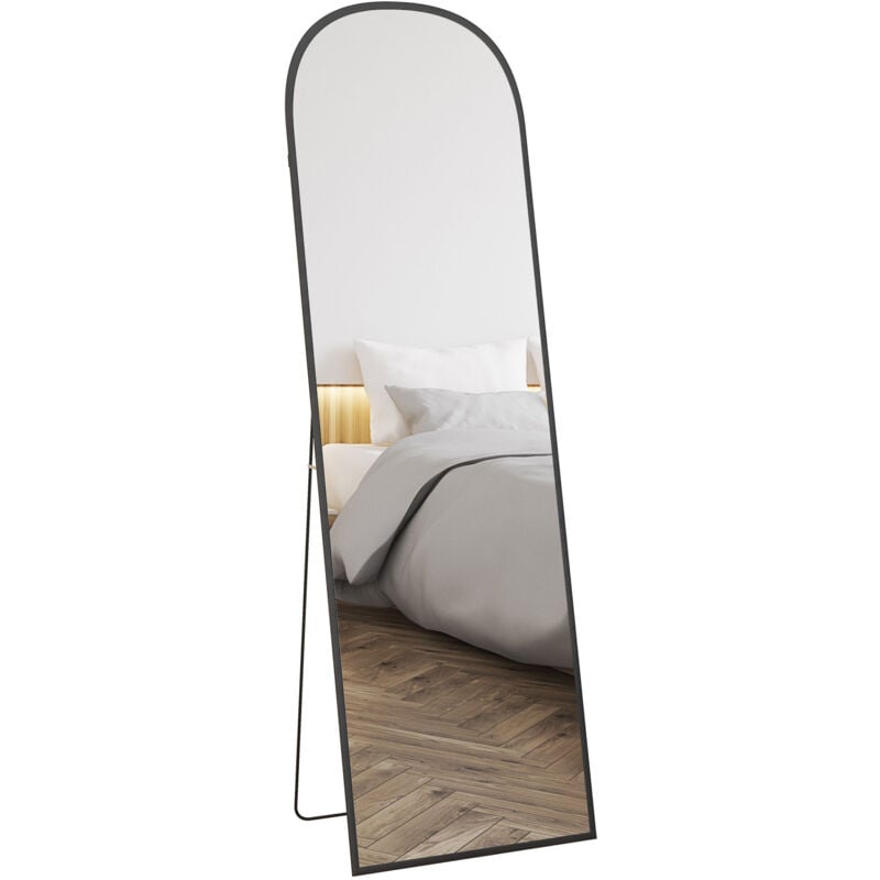 Miroir sur pied - miroir mural rectangulaire arrondi - dim. 50L x 161,5H cm - alu. noir