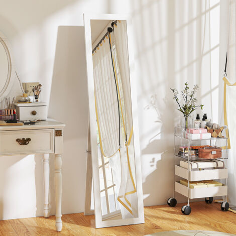 Miroir sur pied mural ou à poser rectangulaire avec cadre en bois pour salon chambre à coucher 37 x 155 cm blanc