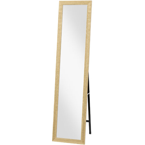 Miroir sur pied mural ou à poser rectangulaire avec cadre en bois pour salon chambre à coucher 37 x 155 cm marron clair