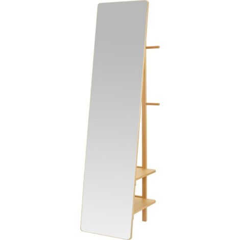 Miroir sur pied nordique avec étagère bois chêne naturel - chêne naturel et verre clair