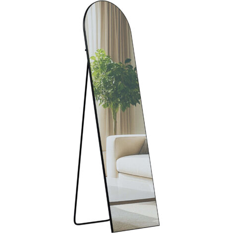 Miroir sur pied ou mural 140 × 40 cm cadre fin design élégant cadre métal noir brillant 100008475