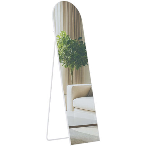 Miroir sur pied ou mural cadre métal blanc style moderne miroir pleine longueur 140 x 40 cm 100008815
