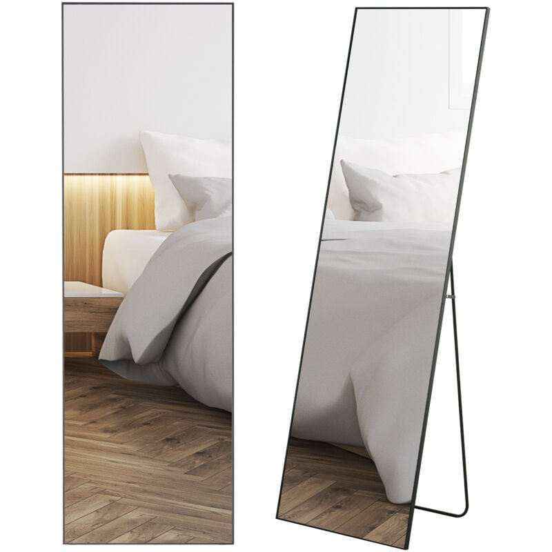 Miroir sur pied ou mural rectangulaire grande taille dim. 50L x 37l x 158H cm verre métal noir