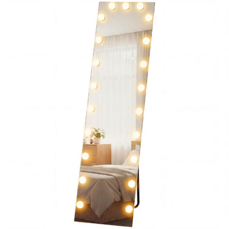 Miroir sur pied pleine longueur 150 x 40 cm, éclairage LED RGB avec 21 ampoules, 7 couleurs, interrupteur tactile et fonction mémoire.