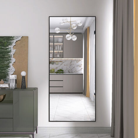 Miroir sur Pied Rectangle 180 × 80 cm, Miroir Pleine Longueur avec Cadre en Aluminium, Miroir de Sol Élégant pour Entrée, Chambre ou Couloir, Moderne, Noir