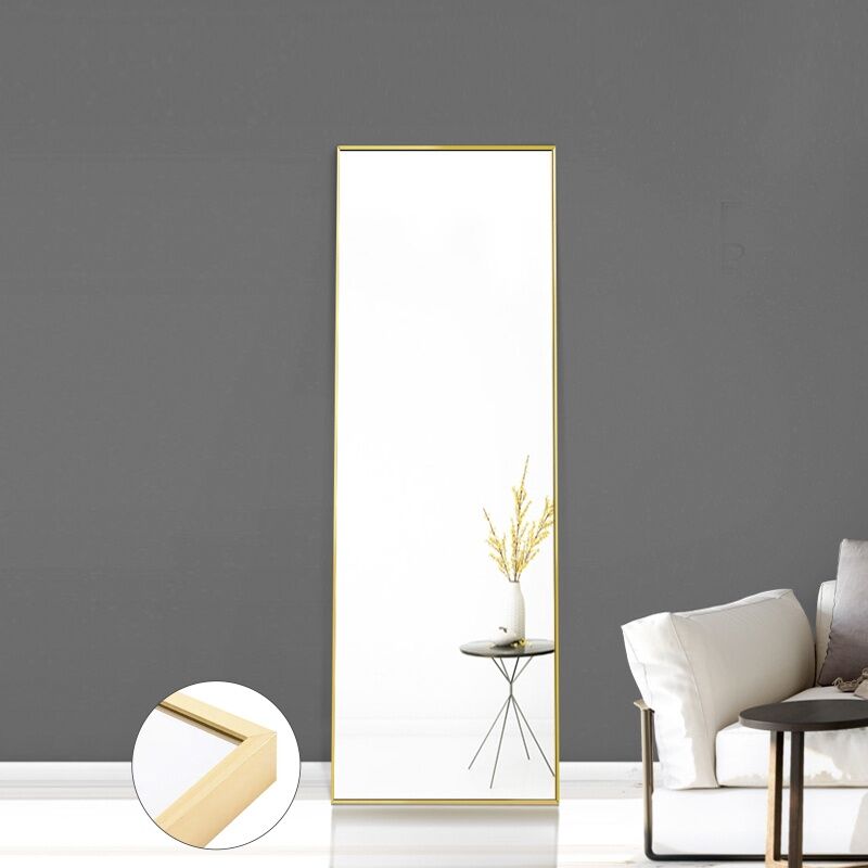 Miroir sur Pied Rectangle avec Cadre en Métal Miroir sur Pied hd Grand pour Salon, Chambre et Dressing Miroir Doré 150x40cm