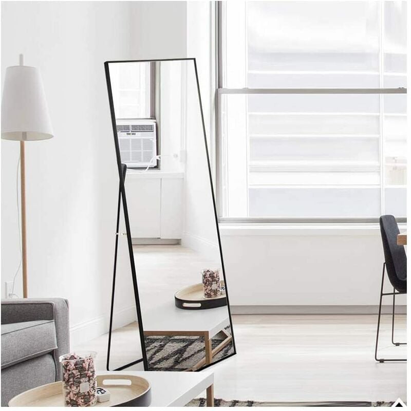 Fortuna Lai - Miroir sur Pied Rectangle avec Cadre en Métal Miroir sur Pied hd Grand pour Salon, Chambre et Dressing Miroir Noir 150x40cm