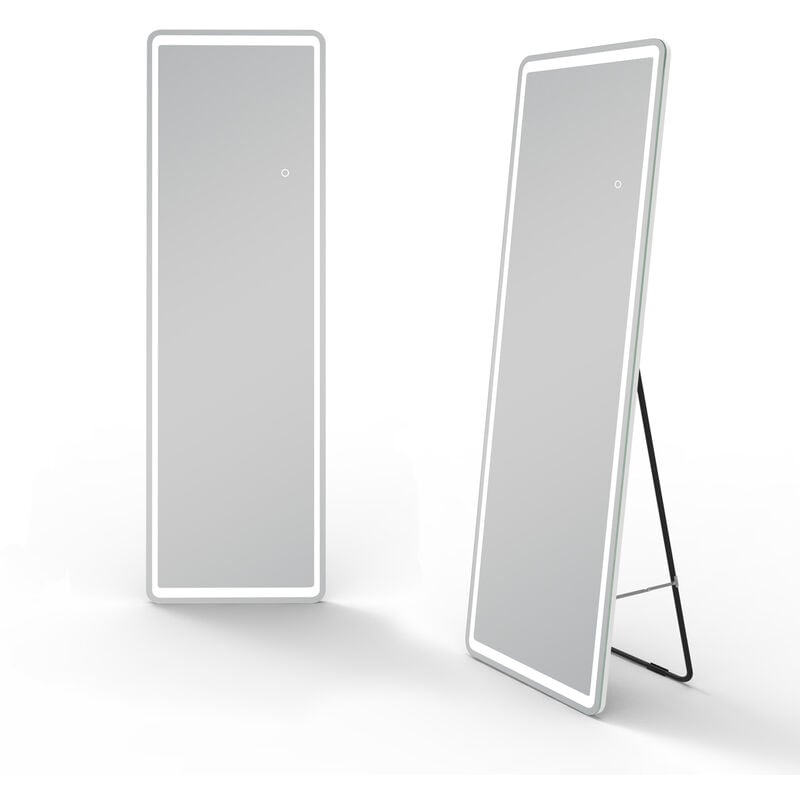 Acezanble - Miroir sur pied rectangulaire 40 x 150cm, Miroir lumineux 3 Couleurs + Dimmable