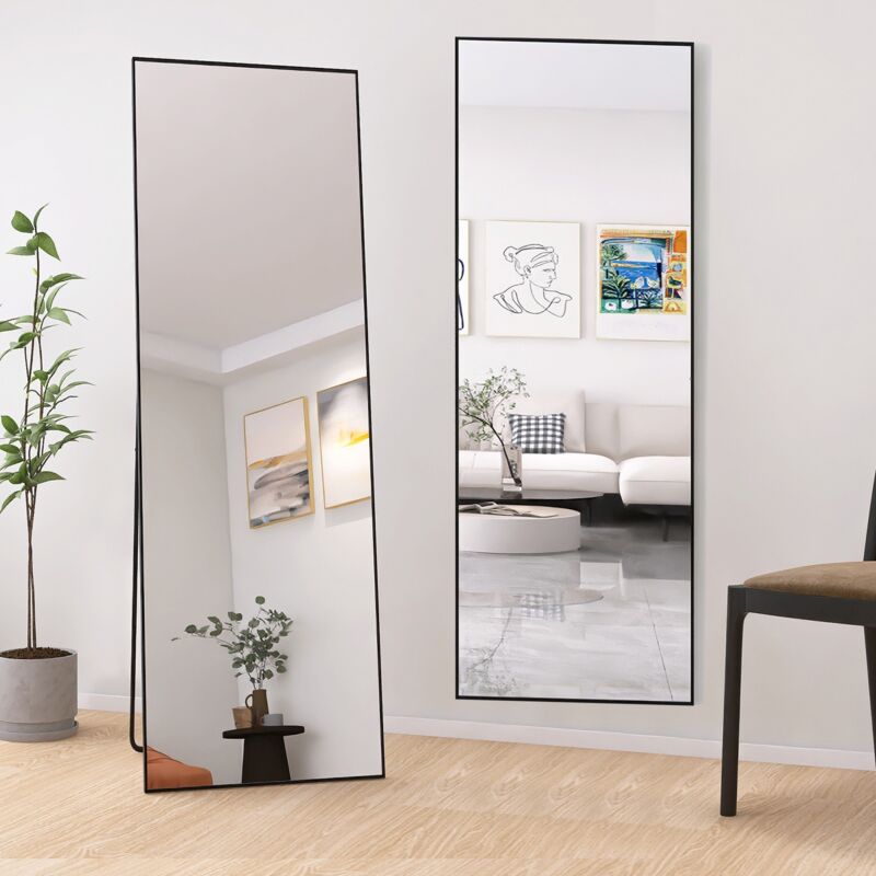 Miroir sur Pied rectangulaire, 162x53 cm, avec cadre en métal, Miroir sur Toute la Longueur, grand miroir mural, style design, pour chambre - Noir