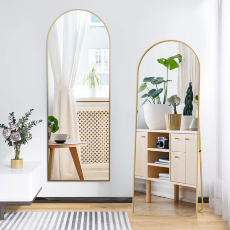 Miroir sur pied rectangulaire 164 x 54 cm, cadre aluminium noir, miroir mural, support stable, pour chambre salon dressing