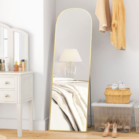 Miroir sur pied rectangulaire arrondi cadre en aluminium avec support pour entrée chambre dressing 50 x 161.5 cm doré