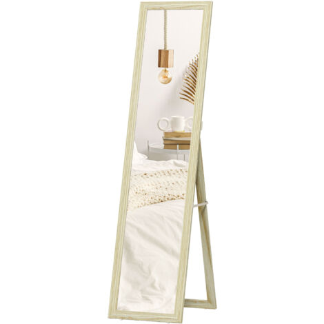 Miroir sur pied rectangulaire pleine longueur, à poser ou à fixer au mur, pour dressing, chambre, salon, 37 x 37 x 154 cm, bois naturel