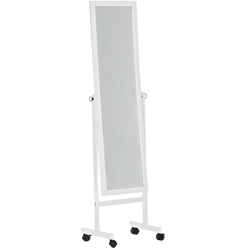 Miroir auto-supportant avec roues en bois réglables modernes diverses couleurs Couleur : Blanc