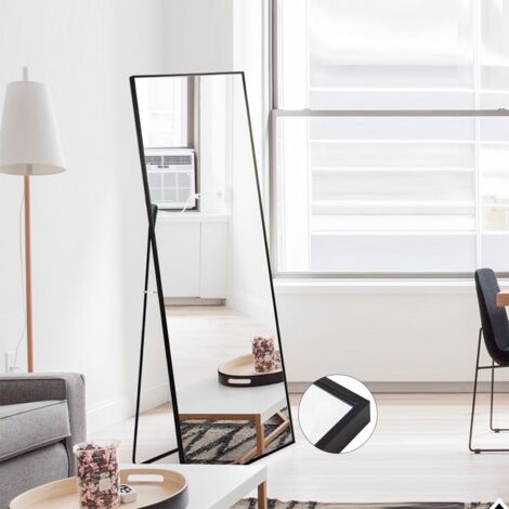 Miroir sur pied,Miroir pleine longueur,Miroir mural,150x40 cm,cadre en alliage d'aluminium,Pour Salon,Entrée,Chambre,rectangle,Noir