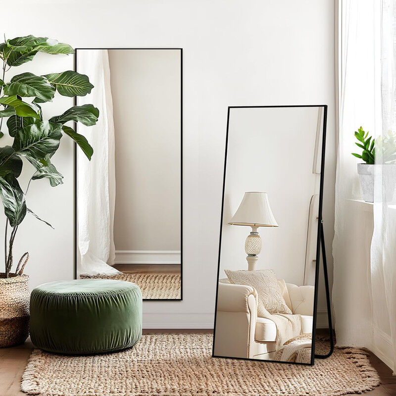 Blanketswarm - Miroir sur Toute la Longueur 165x60 cm Miroir de Sol avec Support, Miroir à base rectangulaire, Cadre en Alliage d'aluminium Miroir