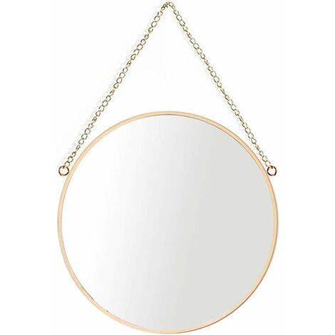 Miroir Suspendu, 25 x 25 cm Miroir de Maquillage de Salle de Bain Rond Cadre en Laiton avec chaîne de Suspension [Petite Taille]