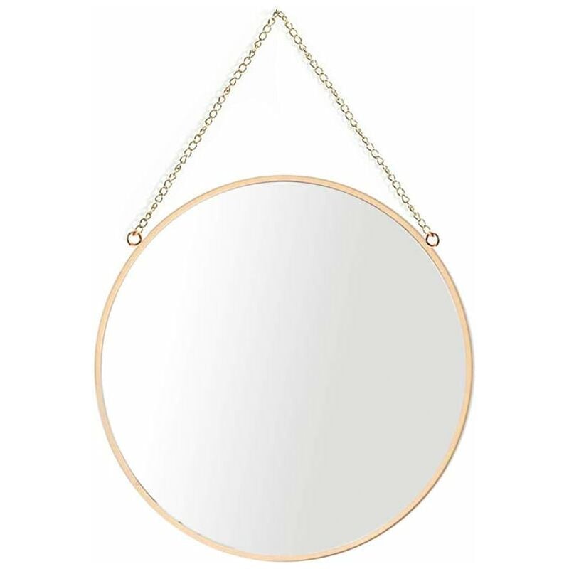 Miroir Suspendu, 30 x 30 cm Miroir de Maquillage Rond pour Salle de Bain, Cadre en Laiton avec chaîne Suspendue [Taille Moyenne]