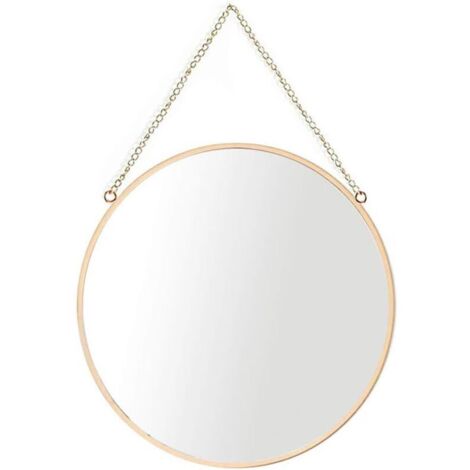 Miroir Suspendu, 30 x 30 cm Miroir de Maquillage Rond pour Salle de Bain, Cadre en Laiton avec chaîne Suspendue [Taille Moyenne]