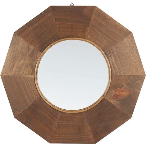 Miroir Suspendu Moderne avec Cadre en Bois Rond ø 60 cm Marron Foncé Asem - Marron