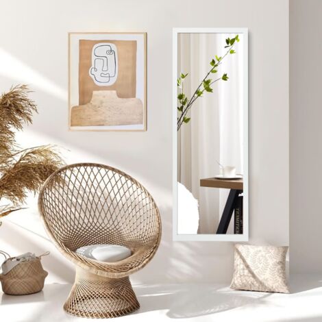 Miroir Suspendu Mural 120x37cm Crochets pour Chambre Salon Blanc CW70276