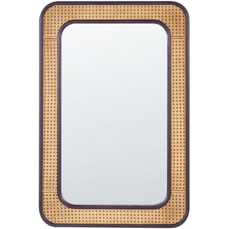 Beliani - Miroir Suspendu Rectangulaire 60 x 90 cm Cadre Tresse Viennoise mdf Bois Clair Noir Bernas