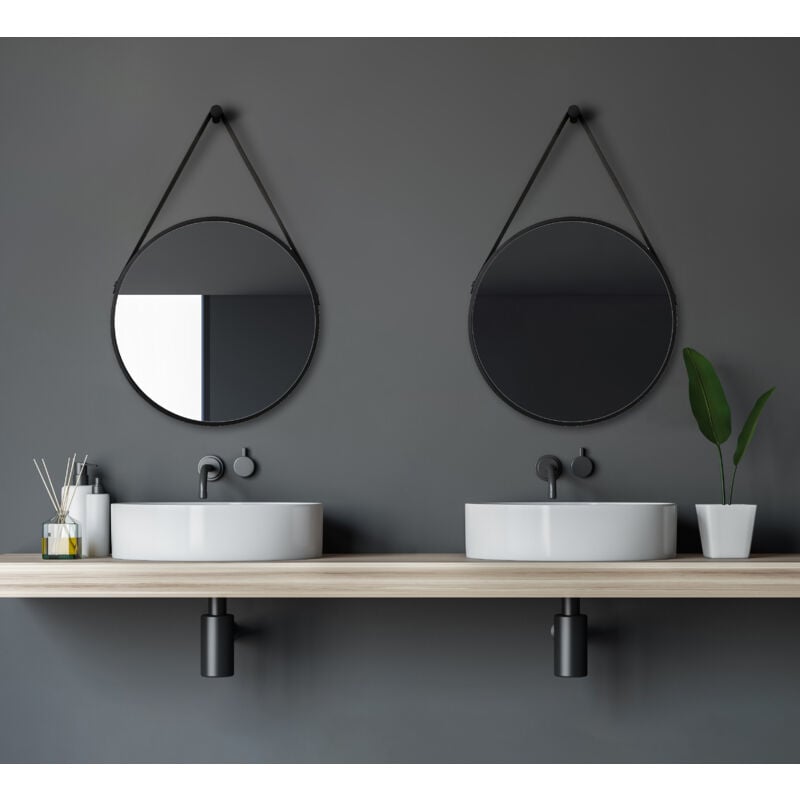 Talos - Miroir Black Style rond ø 50 cm - miroir mural rond en noir mat - miroir de salle de bain rond avec cadre en aluminium de haute qualité