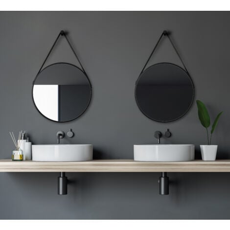 Miroir Talos Black Style rond Ø 50 cm - miroir mural rond en noir mat - miroir de salle de bain rond avec cadre en aluminium de haute qualité - miroir de salle de bain