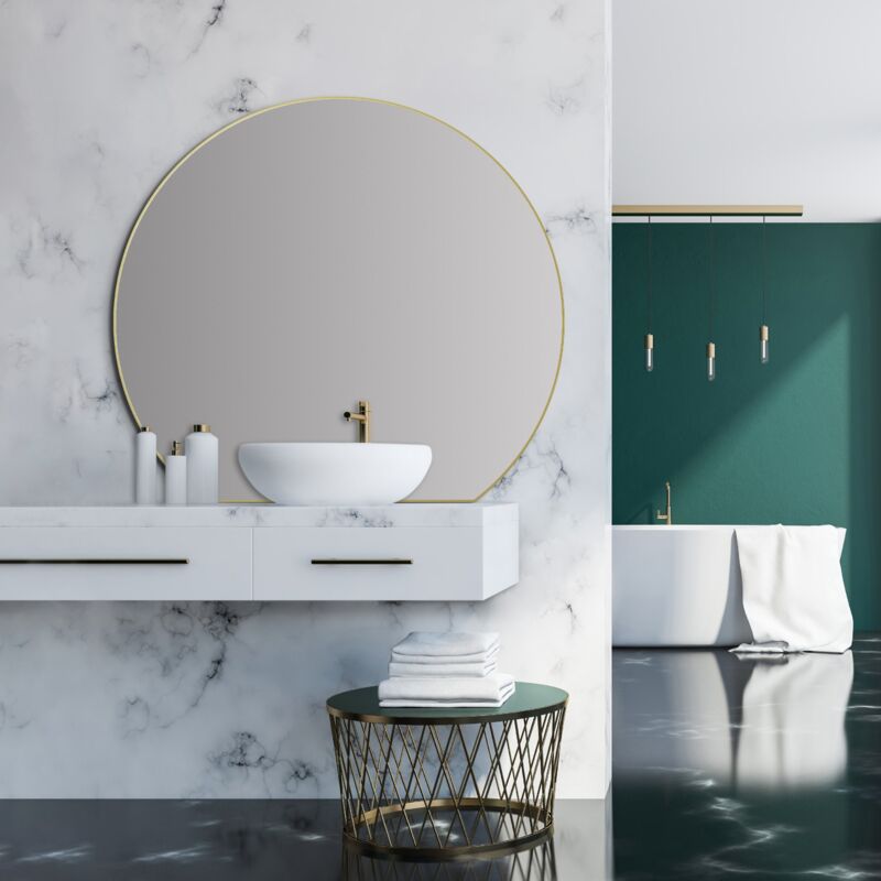 Talos - Miroir Picasso doré ø 100 cm - avec cadre en aluminium de haute qualité pour une ambiance élégante - miroir de salle de bain rond parfait