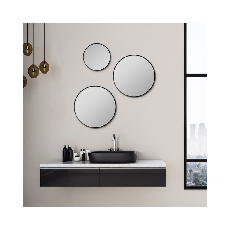 Miroir Talos Picasso noir Ø 40 cm - avec cadre en aluminium de haute qualité pour une ambiance élégante - miroir de salle de bain rond parfait qui