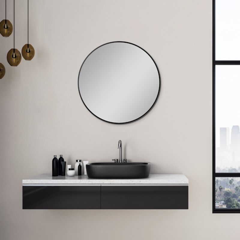 Miroir Talos Picasso noir ø 60 cm - avec cadre en aluminium de haute qualité pour une ambiance élégante - miroir de salle de bain rond parfait qui