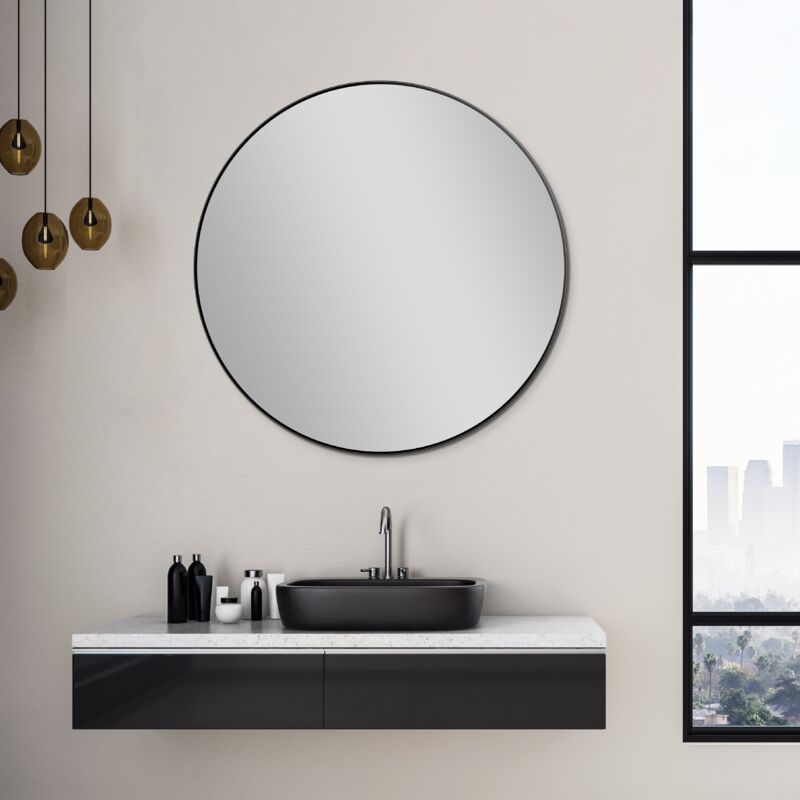 Talos - Miroir Picasso noir ø 80 cm - avec cadre en aluminium de haute qualité pour une ambiance élégante - miroir de salle de bain rond parfait qui