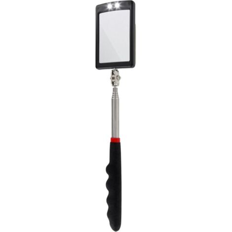 Miroir télescopique à LED ultra fin - Batterie incluse - Très clair - Extensible jusqu'à 88 cm - Double rotule - Poignée antidérapante