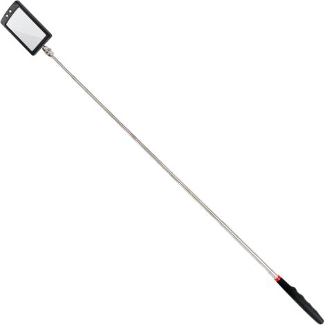 Miroir télescopique à LED ultra fin - Batterie incluse - Très clair - Extensible jusqu'à 88 cm - Double rotule - Poignée antidérapante