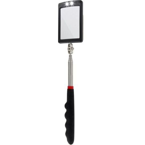 Miroir télescopique à LED ultra fin - Batterie incluse - Très clair - Extensible jusqu'à 88 cm - Double rotule - Poignée antidérapante