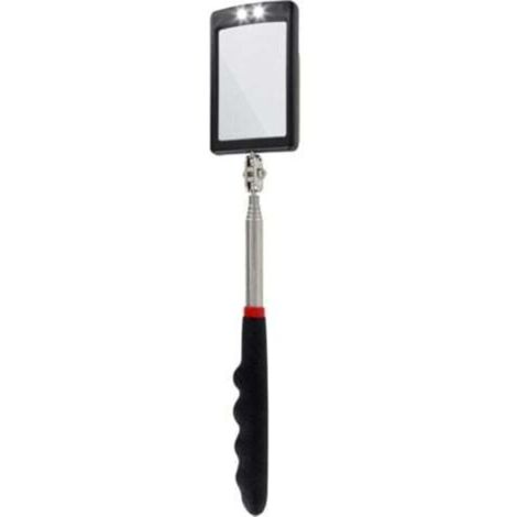 Miroir télescopique à LED ultra fin - Batterie incluse - Très clair - Extensible jusqu'à 88 cm - Double rotule - Poignée antidérapante