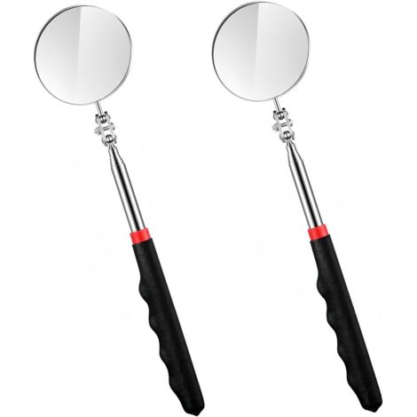 Miroir télescopique, miroir de mécanicien automobile, miroir d'inspection réglable, miroir de réparation télescopique rond avec poignée extensible, poignée noire antidérapante, pour les réparations au