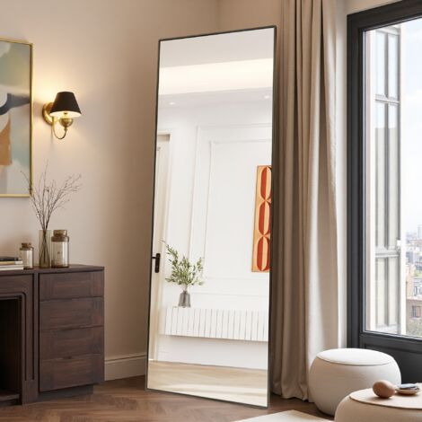 Miroir Tout Corps à Poser, 177 x 77 cm - Cadre en Aluminium Minimaliste, Grand Miroir Moderne Noir, pour Salon et Chambre