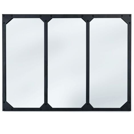 Miroir verrière 3 bandes design industriel 80X60 cm - Noir
