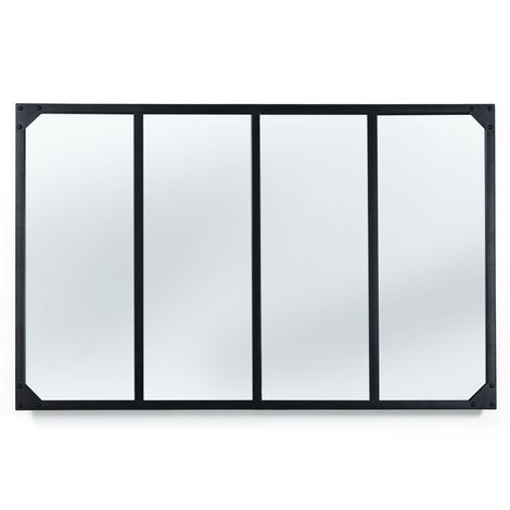 Miroir verrière 4 bandes design industriel 110X70 cm - Noir