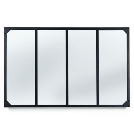 Miroir verrière 4 bandes IDMARKET - Design industriel - 110x70 cm - Noir