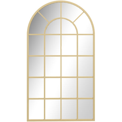 Miroir verrière arche style industriel fenêtre arcade métal 110 x 65 cm doré