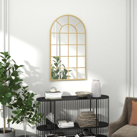 Miroir verrière arche style industriel fenêtre arcade métal 110 x 65 cm doré